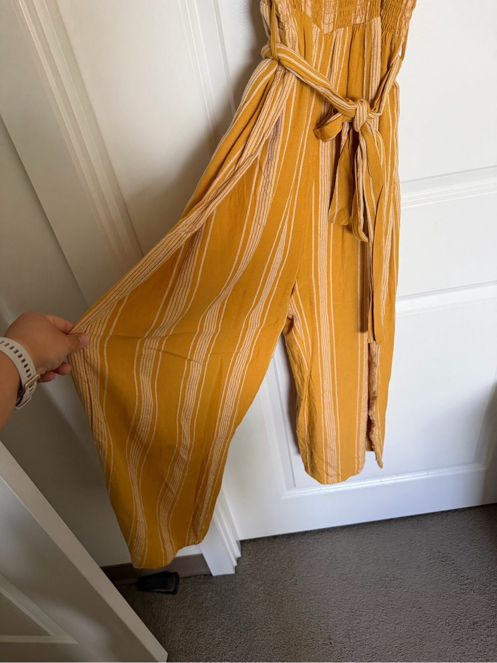 Rip Curl Yellow Smocked Tie-Waist Jumpsuit Large - Picture 5 of 5